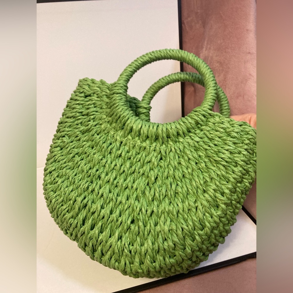 Woven Green Straw Tote Bag with Round Handles - Picture 2 of 4